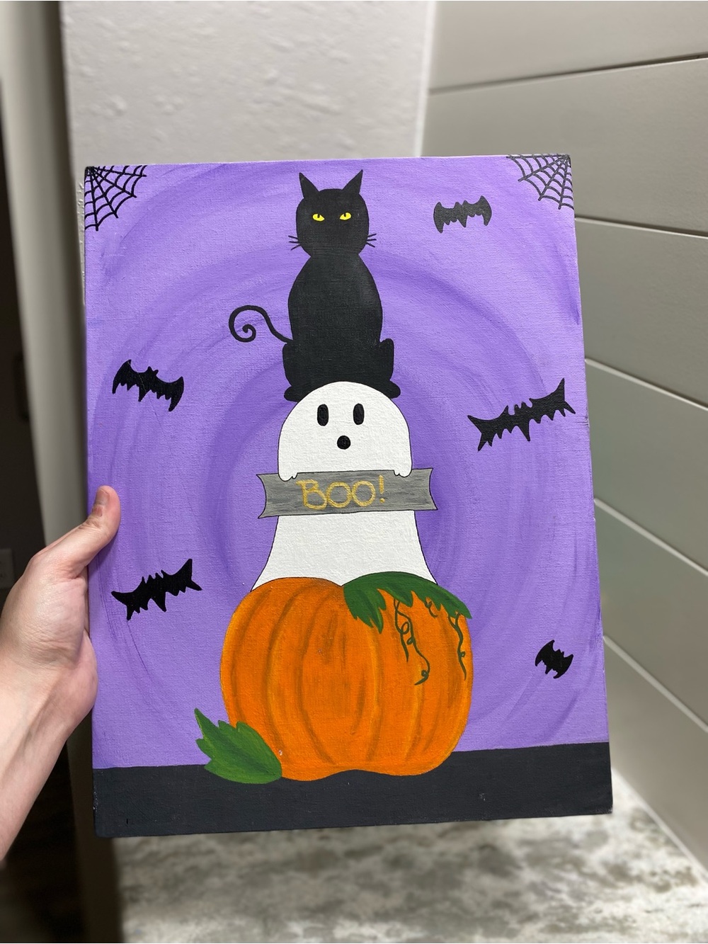 Halloween Ghost and Pumpkin Canvas Board Art - Picture 2 of 5